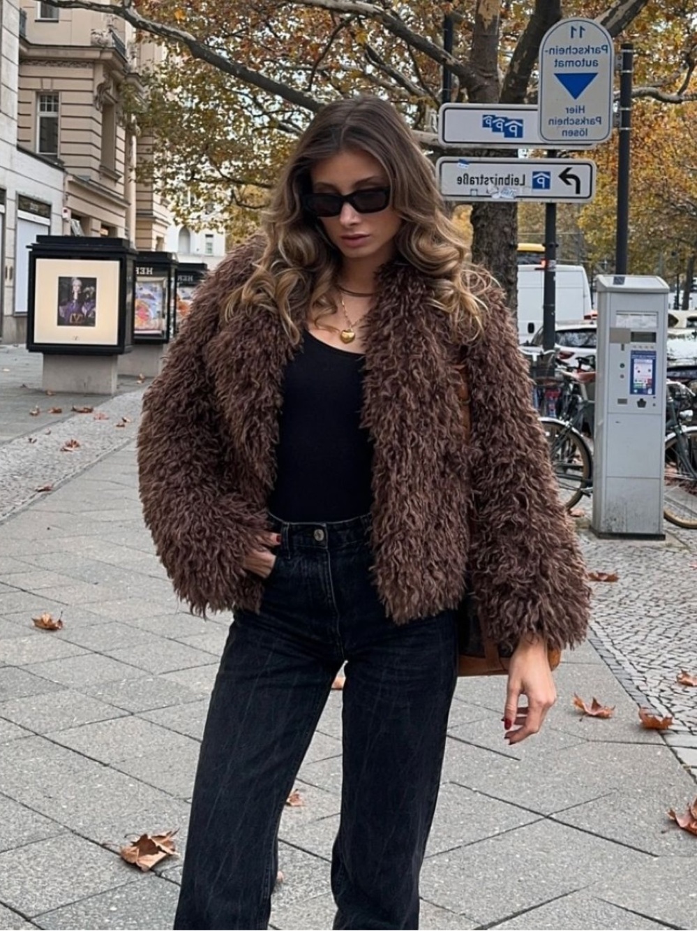 women shaggy mop faux fur brown jacket coat warm